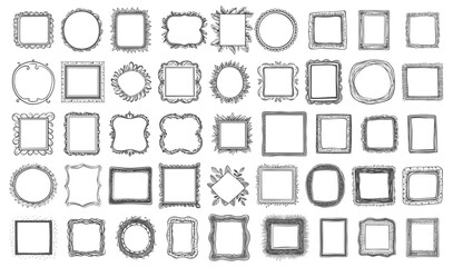 Hand drawn simple frames. Doodle sketch frame set, black vector sketched photo borders isolated on white