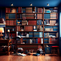 Law Library. Bookshelves with volumes - obrazy, fototapety, plakaty