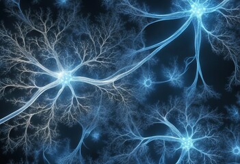 Blue glowing fractal neurons, abstract background