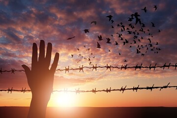 International Holocaust Remembrance concept. silhouette of hand with wire