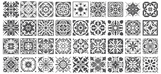 Old portugal design inspiration tiles. Black interior mosaic tile set elegant traditional ceramic spain tiling square ornaments