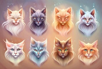 The assortment comprises a charming set of cat illustrations, specifically focusing on their adorable heads.