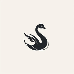 A graceful swan with its neck forming a subtle 'S' shape, Logo on white background