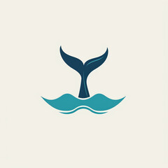 A minimalist whale tail rising above ocean waves, Logo on white background