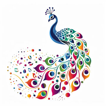 An abstract peacock with colorful feather circles, Logo on white background