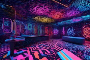 Vibrant neon patterns in a virtual world