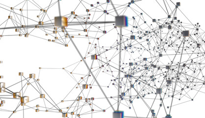 Abstract polygonal space with connecting dots and lines. Dark background. Connection structure. 3d Widescreen