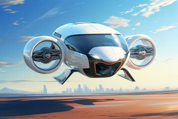 Transport in der Zukunft, schwebendes Auto und autonome Fortbewegung 