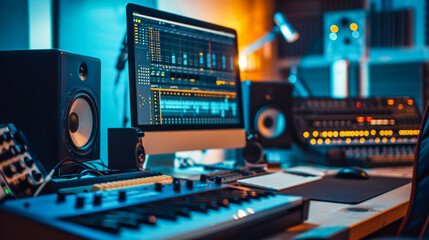 Music producing equipment in a home music studio