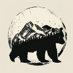 A mountain range inside a bear silhouette Logo