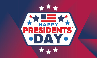 Happy Presidents day in United States. Washington's Birthday. Federal holiday in America. Celebrated in February. Patriotic american elements. Poster, banner and background. Vector illustration