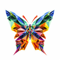 Abstract butterfly head created from colorful polygons, Logo on white background