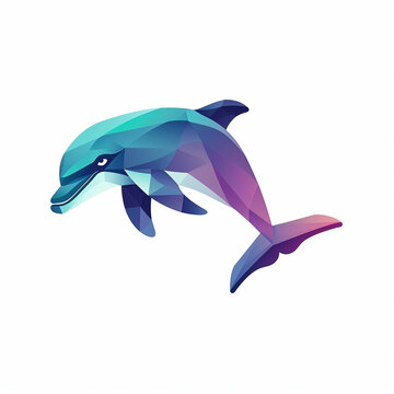 Sleek geometric dolphin head in aquatic tones, Logo on white background