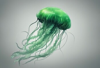 Green Jellyfish Illustration, white background