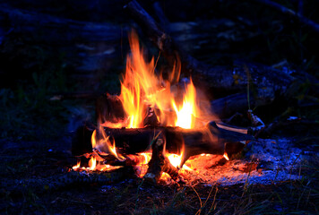 burning wood in dark