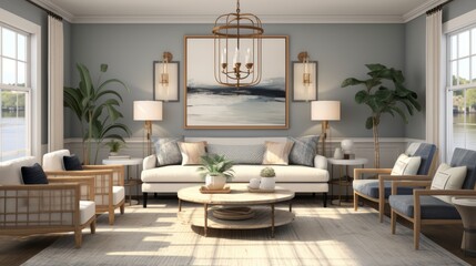 beautiful small space casual living family room soft neutral wood beams  and a gorgeous grouping of swivel color fabric chairs around a striking coffee table coastal design nature freshness home