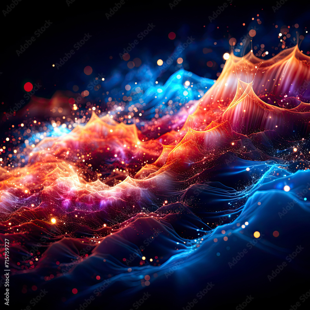 Wall mural Wave of bright particles. Sound and music visualization