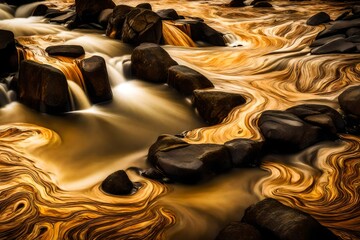Liquid gold rivers flowing through a surreal realm
