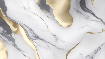 Gray and white marble background with gold brushstrokes