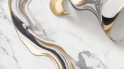Behangcirkel Gray and white marble background with gold brushstrokes © Reazy Studio