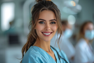 Fototapeta premium dentist gives an injection of painkiller to a female patient in the gums, dental practice concept 
