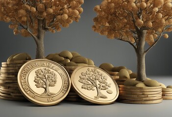 3d illustration of coins and tree