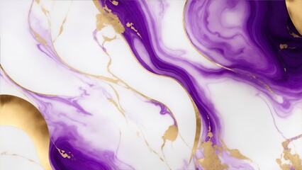 Purple and White marble background with gold brushstrokes