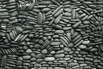 Texture of gray round stacked stones