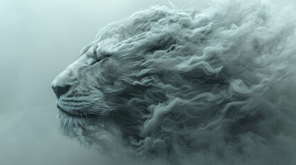 head of a lion made of smoke waves - obrazy, fototapety, plakaty
