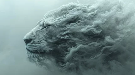 Keuken foto achterwand head of a lion made of smoke waves © Salander Studio