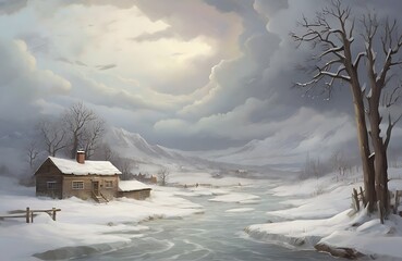 landscape in the mountains winter storm illustration