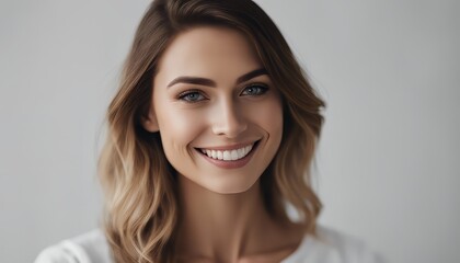 Portrait of a beautiful young woman smiling and looking at camera isolated on a white background