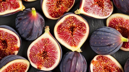 Background of sliced figs. Macro shot. Spring background with figs.