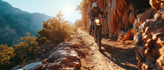Cyclist Riding a Mountain Bike. Motocross. Enduro. Extreme sport concept.