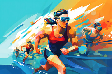 Dynamic Runner Racing on a Vibrant Track, Exhilarating Athletic Sprint towards Victory, Energetic Sporty Man Triumphs with Speed.