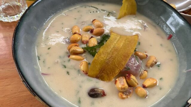 Traditional Peruvian ceviche served with natural light