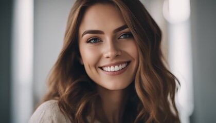 Fototapeta premium Portrait of a beautiful young woman smiling and looking at camera isolated on a white background