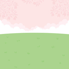 Cute Kawaii pink floral meadow background