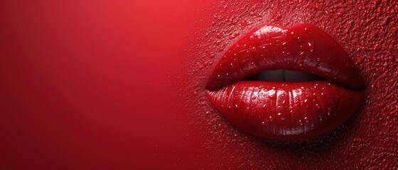 Fototapeta premium a close up of a woman's lips with water droplets on the lips and a red wall in the background and a red wall with a red wall in the foreground.