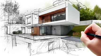 Architecht drawing a sketch for a new house generative ai - obrazy, fototapety, plakaty