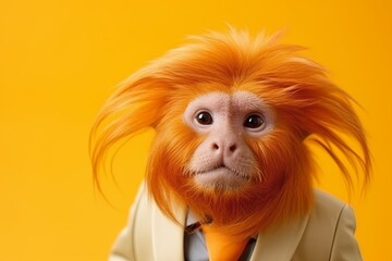 animal monkey concept Anthromophic friendly rabbit wearing suite formal business suit pretending to work in coporate workplace studio shot on plain color wall