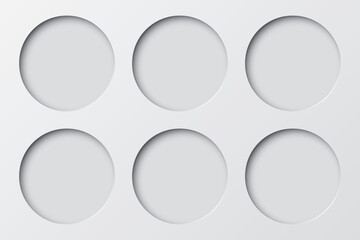 Six of abstract 3 dimension circle frame paper cut on white background.