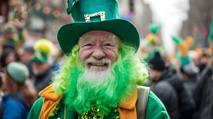 Bearded Man in Green Celebrating St. Patrick's Day