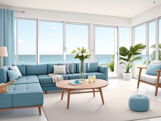 Modern living room interior design in a coastal style property.