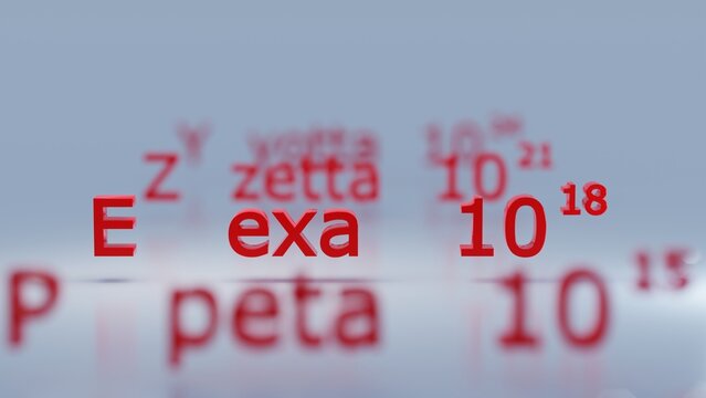 E exa 10 18 Metric Prefixes numbers - 3D render illustration - white background