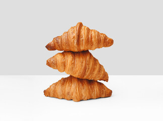 Croissants on a white and grey background. for bakery or cafe business