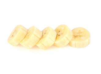 Banana slices on white background.