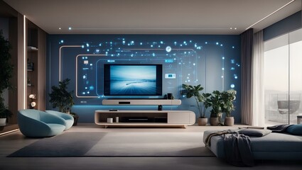 Fototapeta na wymiar modern room with tv in smart home