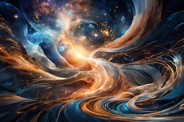 Abstract cosmic waves colliding in a celestial ballet - obrazy, fototapety, plakaty