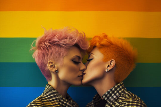 LGBT couple with neon effect. The relationship of a lesbian couple.